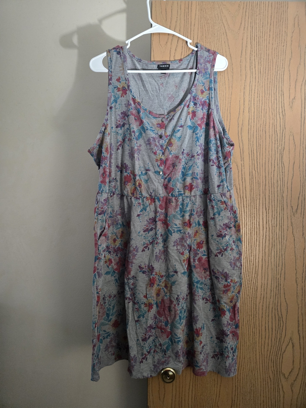 torrid Gray Floral Midi Dress with Pink & Teal Accents
